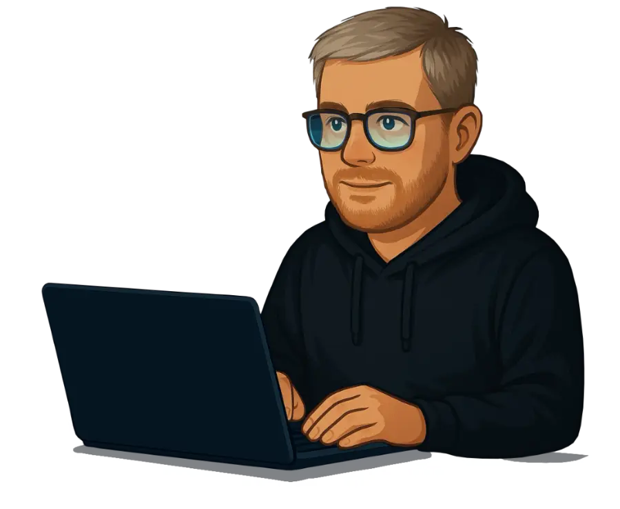 Illustration of Christian Olear (Otsch) working at his laptop
